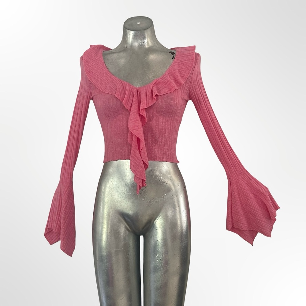 Fashion Nova Pink Ruffle-Trim Crop Top
